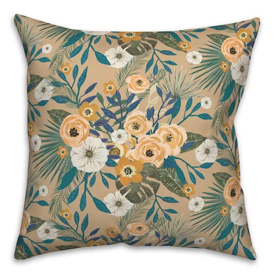 Tropical Floral Square Throw Pillow